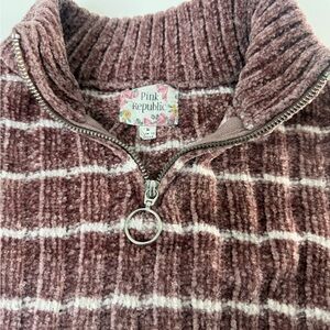 Pink Republic Women's Maroon and White Striped Sweater